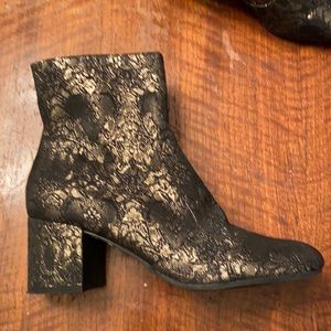 Unisa  black and gold damask ankle boot